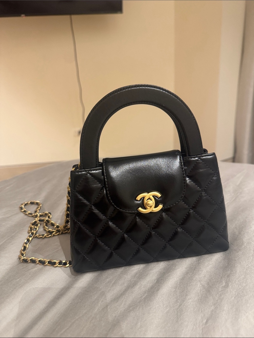 CHANEL Kelly Cross Shoulder Handbag Mini Women's Black